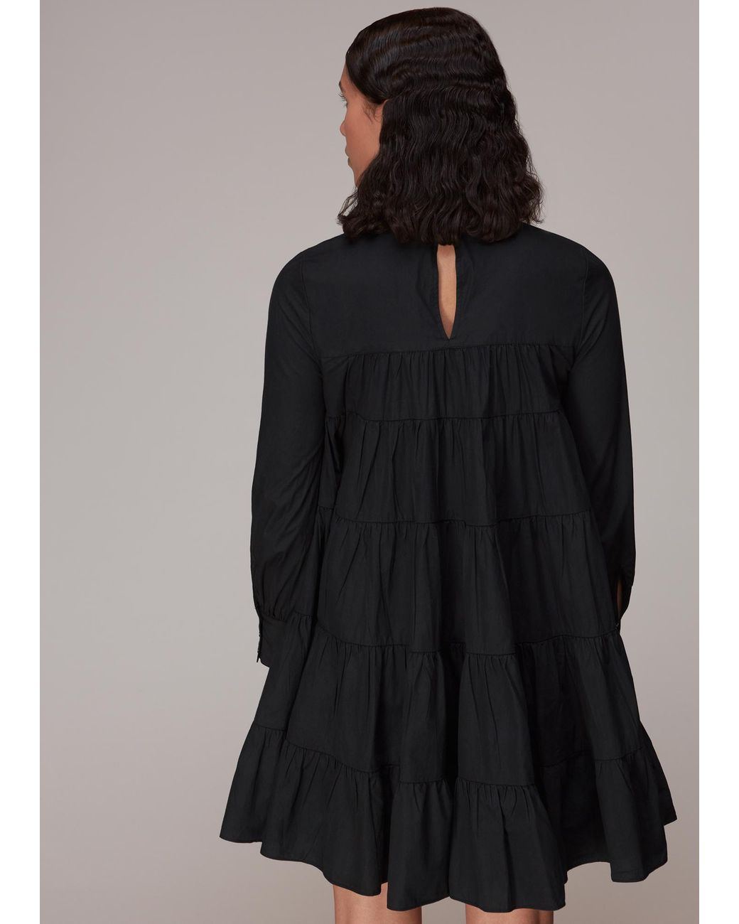 Whistles Black Ronnie Cotton Tiered Dress