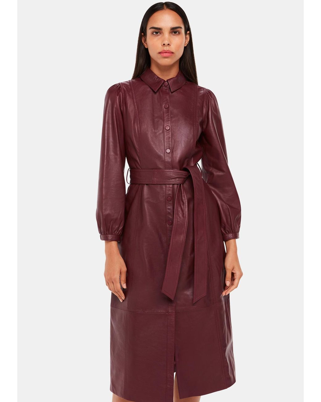 Whistles Red Phoebe Leather Shirt Dress