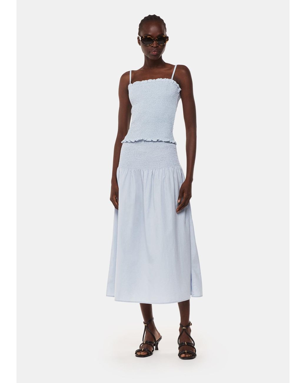 Whistles White Louisa Smocked Midi Skirt