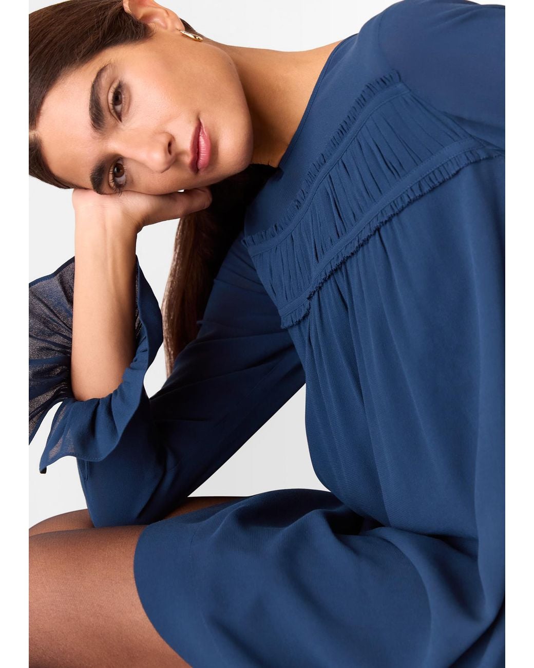 Whistles Blue Jemma Ruched Panel Mini Dress