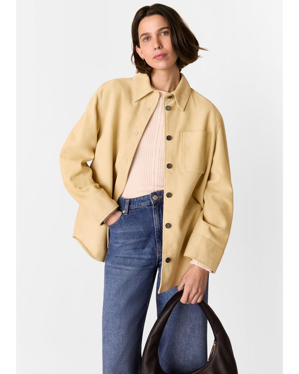 Whistles Blue Sam Suede Leather Overshirt