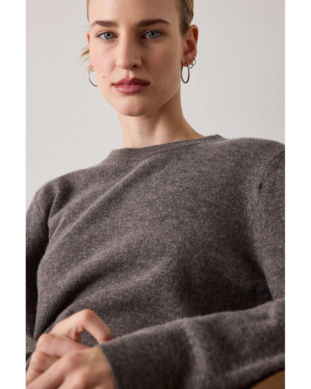 Whistles Gray Bold Shoulder Crew Neck Knit