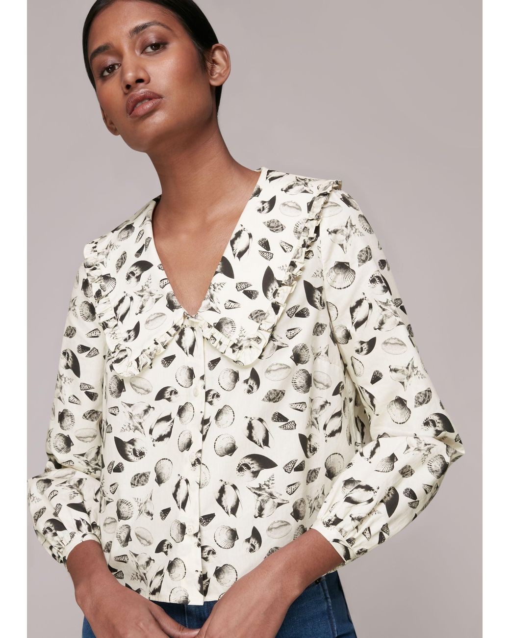 Whistles Multicolor Sea Shell Print Collar Top
