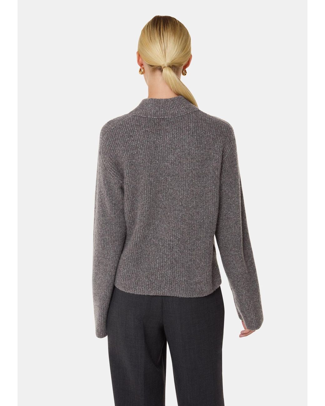 Whistles Gray V Neck Wool Mix Knit