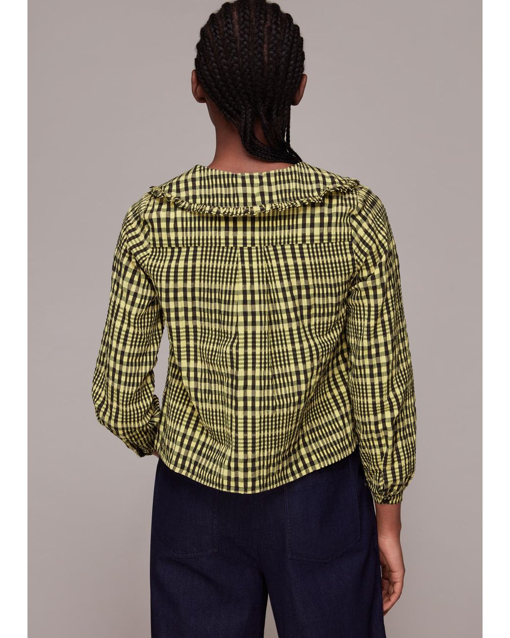 Whistles Blue Masie Collar Detail Check Top