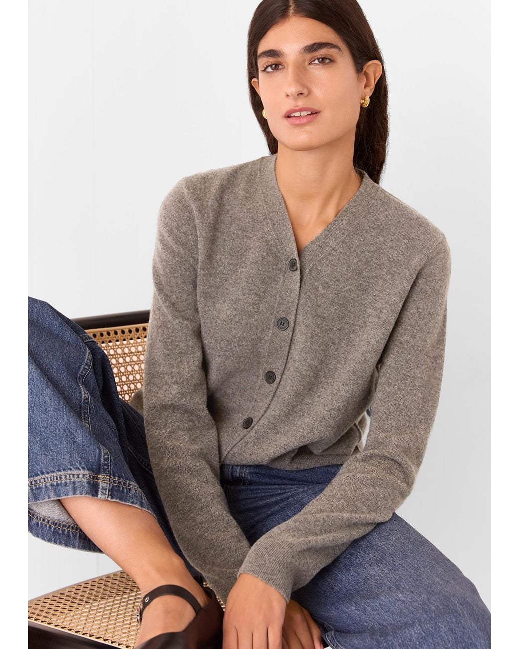 Whistles Gray Button Front V Neck Cardigan