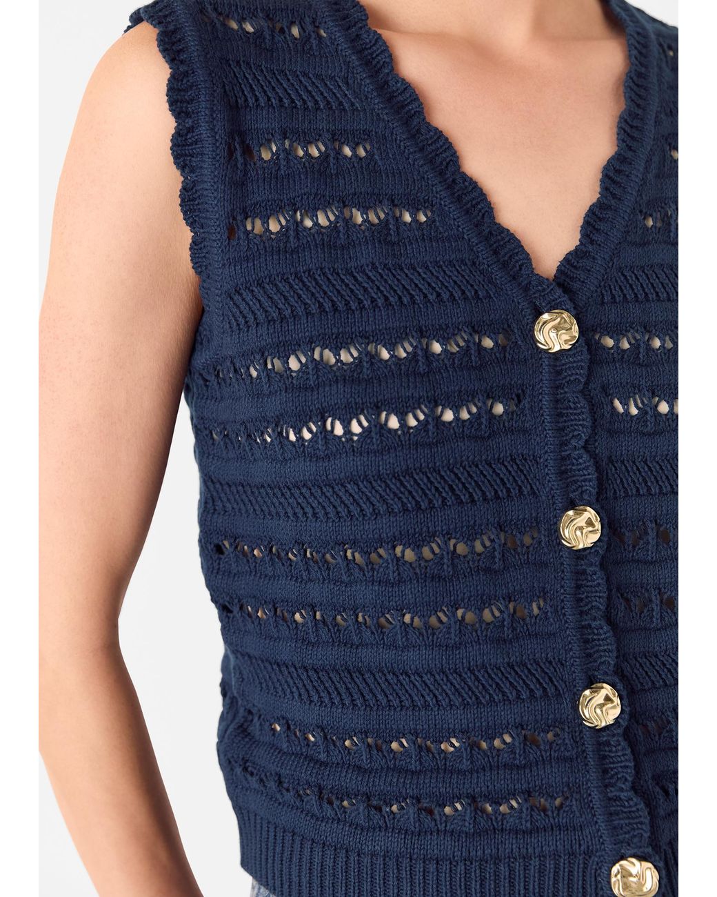 Whistles Blue Pointelle Detail Tank