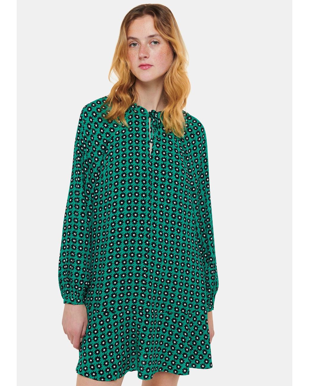 Whistles Green Floral Dot Flippy Dress