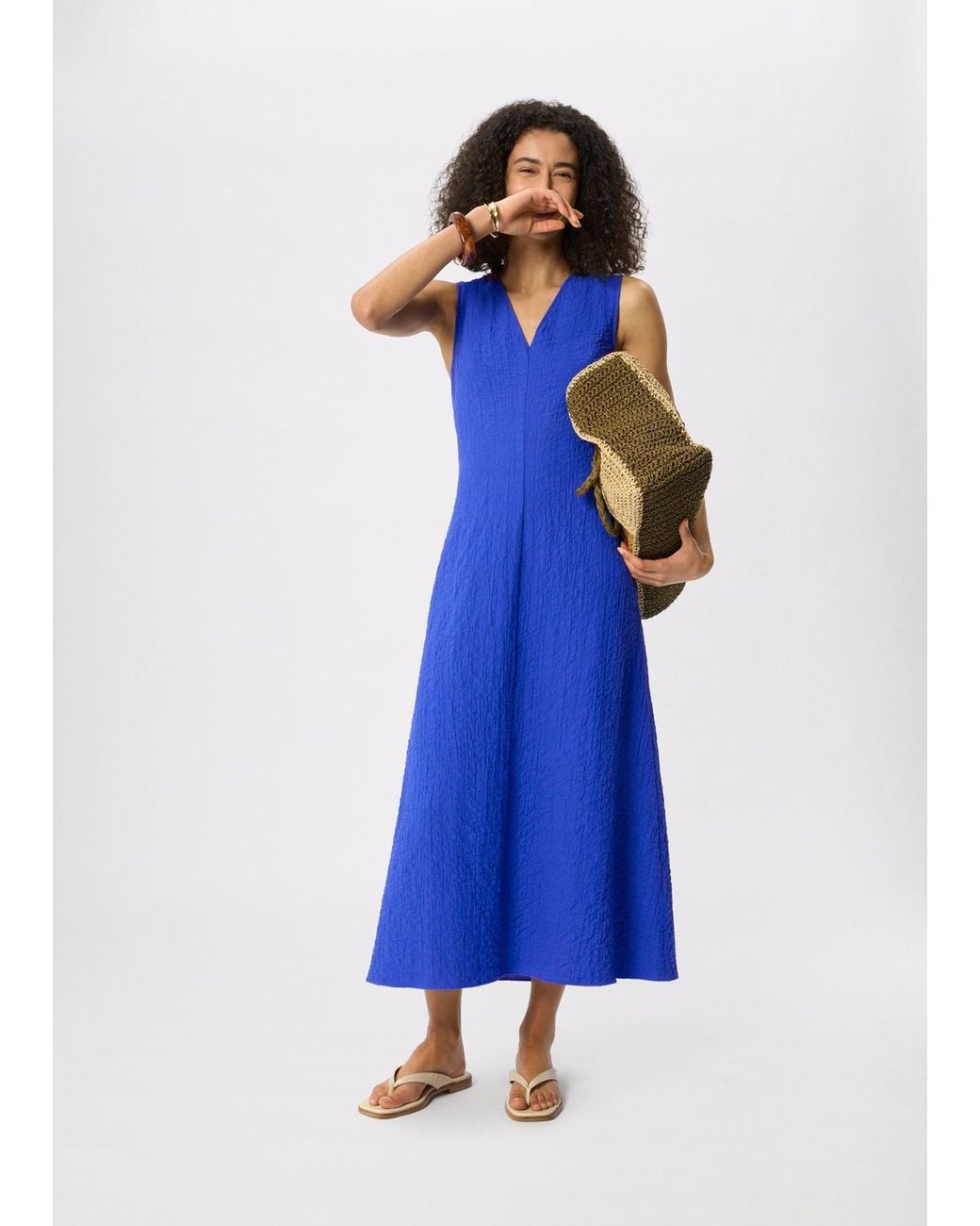 Whistles Blue V Neck Textured Dress