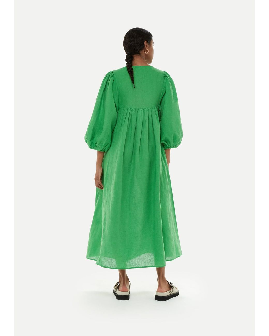 Whistles Green Gloria Linen Blend Dress