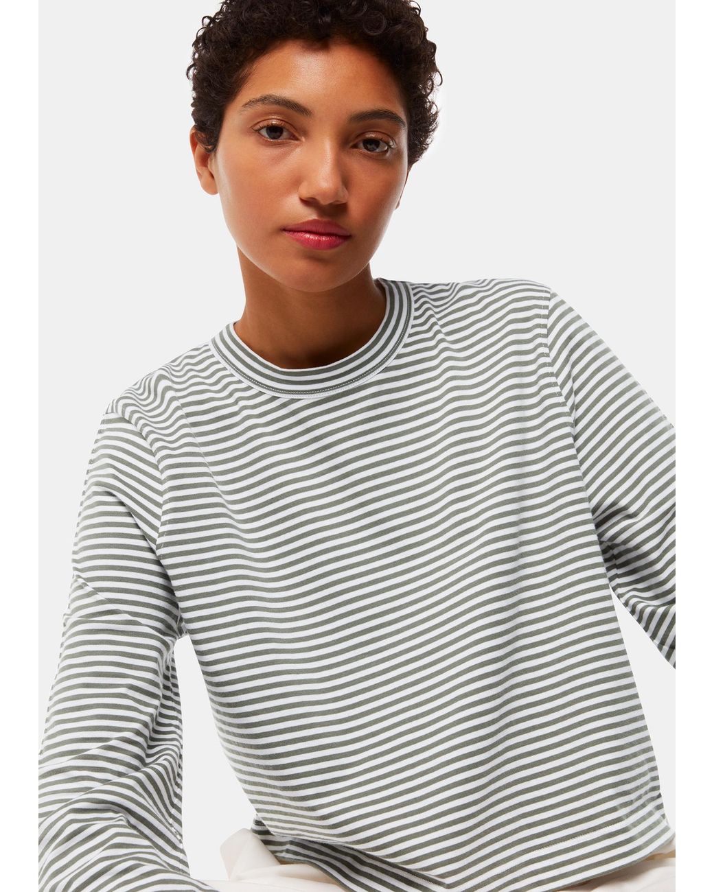 Whistles Gray Stripe Crop Long Sleeve Tee