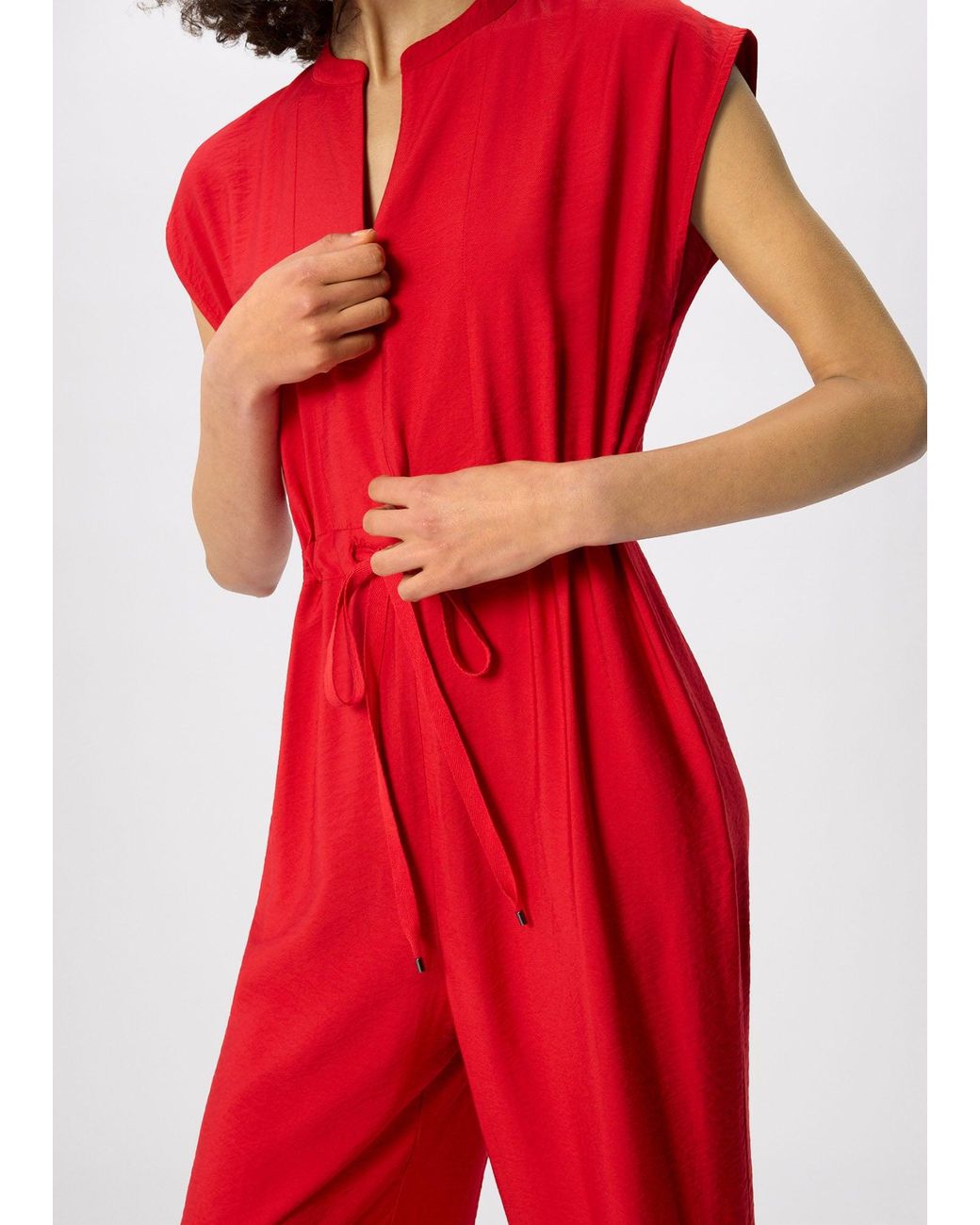 Whistles Red Petite Sleeveless Drawstring Jumpsuit