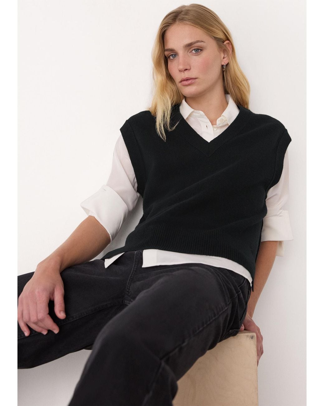 Whistles Black Wool V Neck Tank