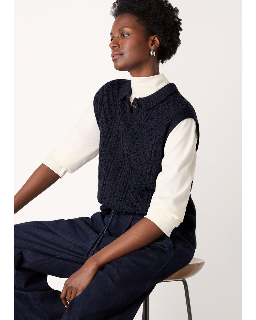 Whistles Blue Wool Cable Detail Knit Tank