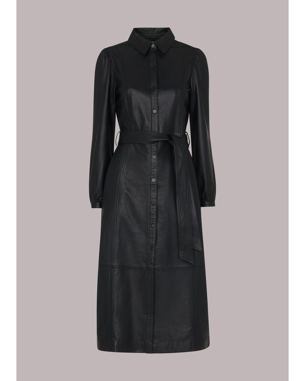 Whistles Black Phoebe Leather Shirt Dress