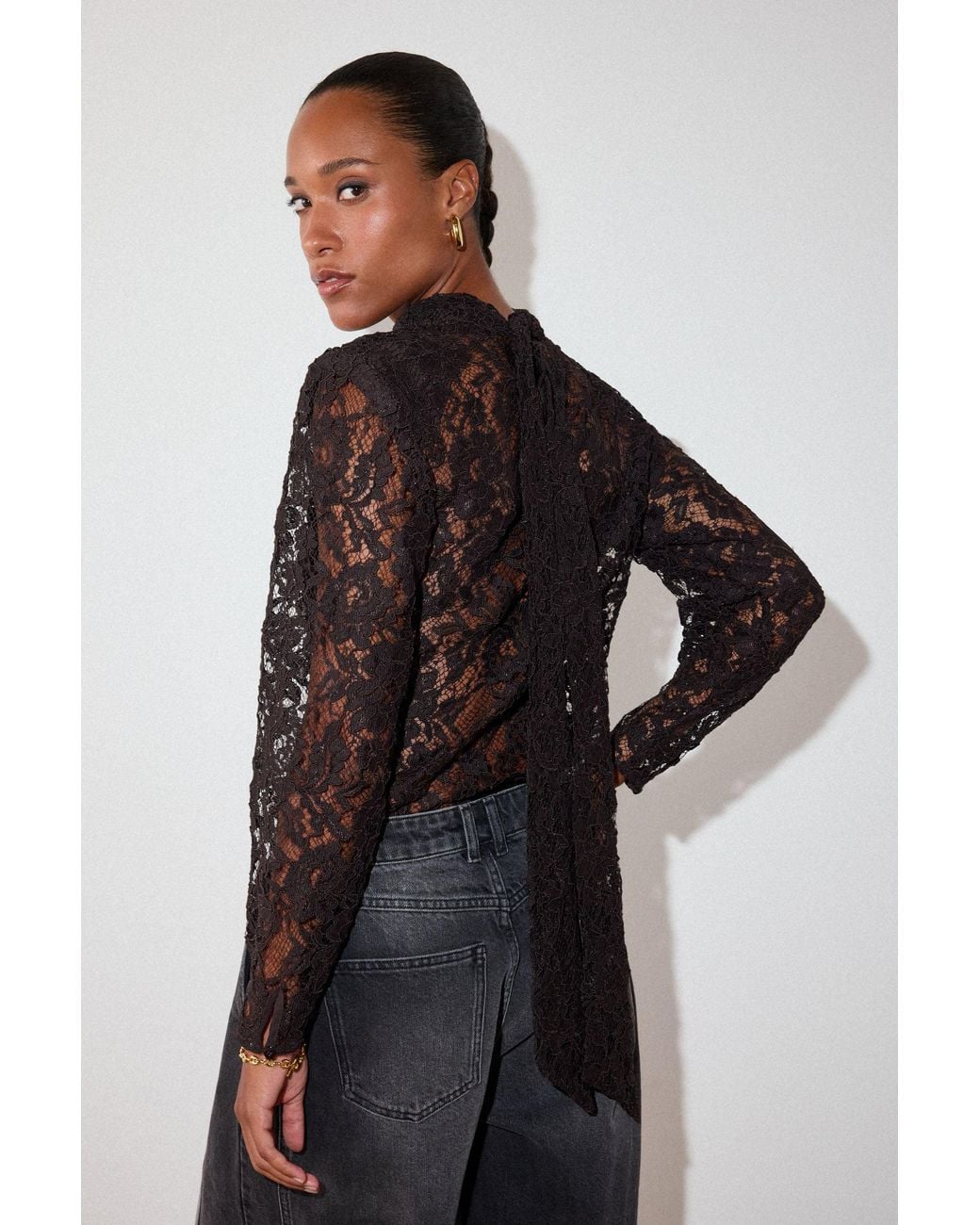 Whistles Black Lace Power Shoulder Top