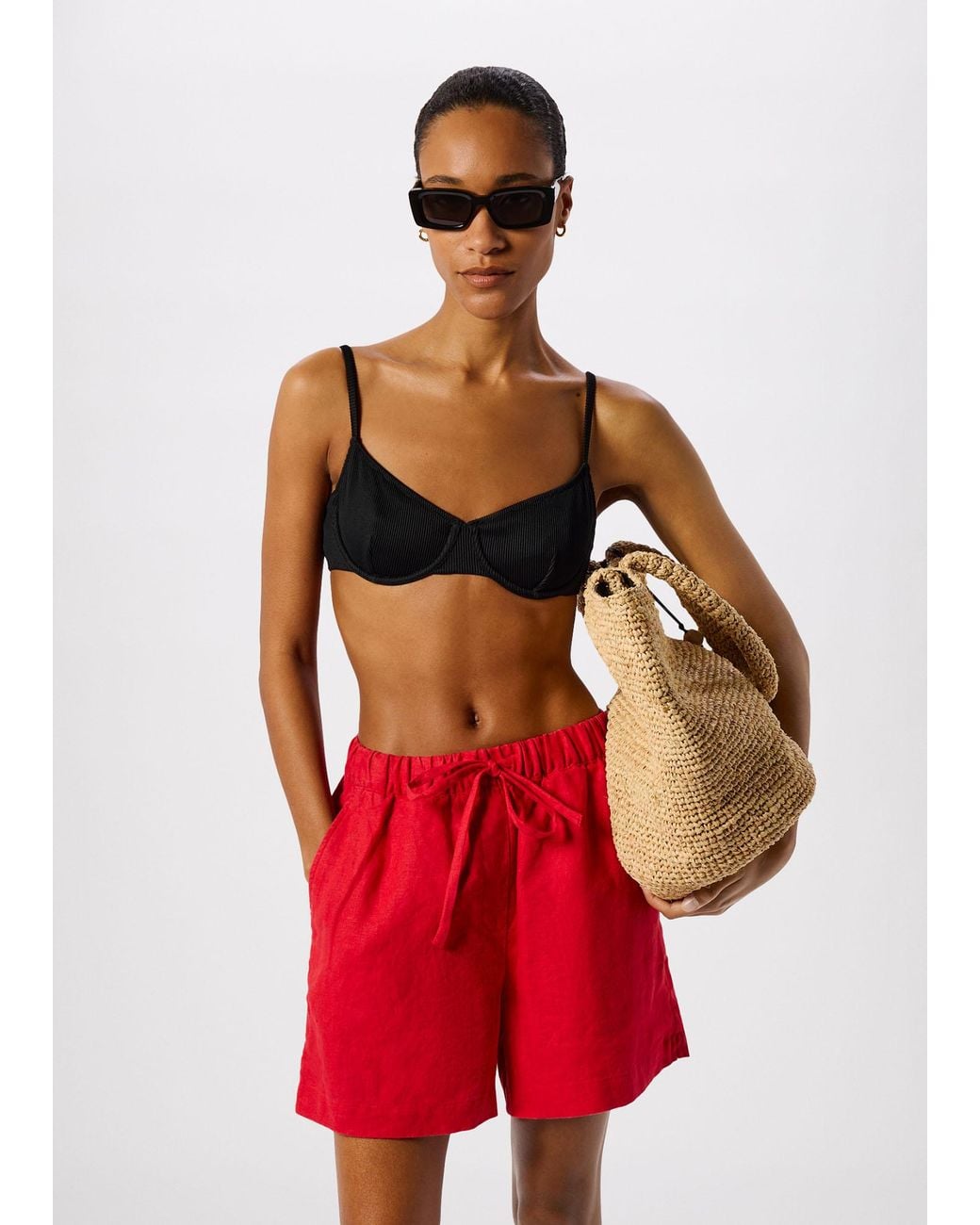 Whistles Red Ribbed Underwire Bikini Top