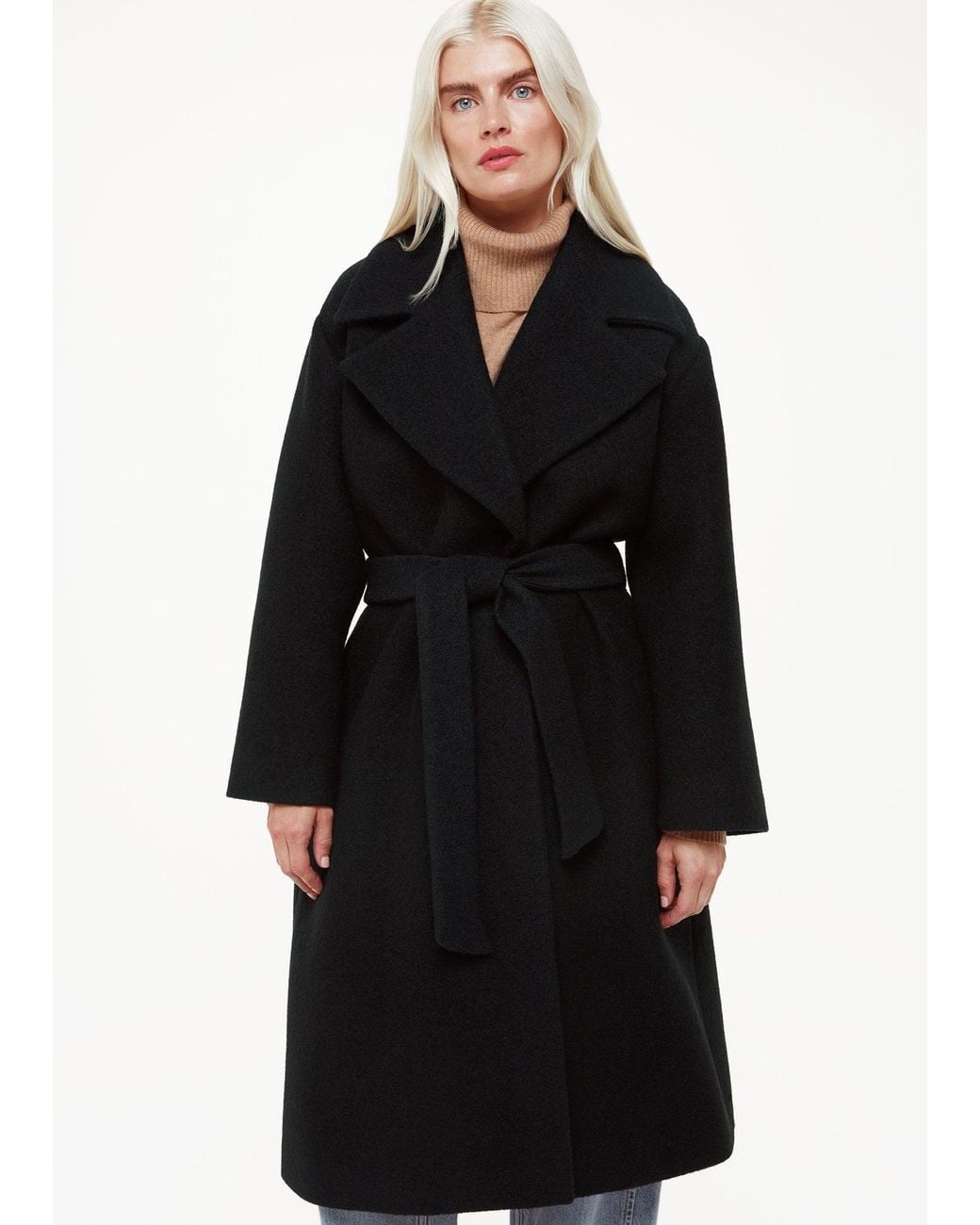 Whistles Black Petite Lorna Wrap Wool Coat