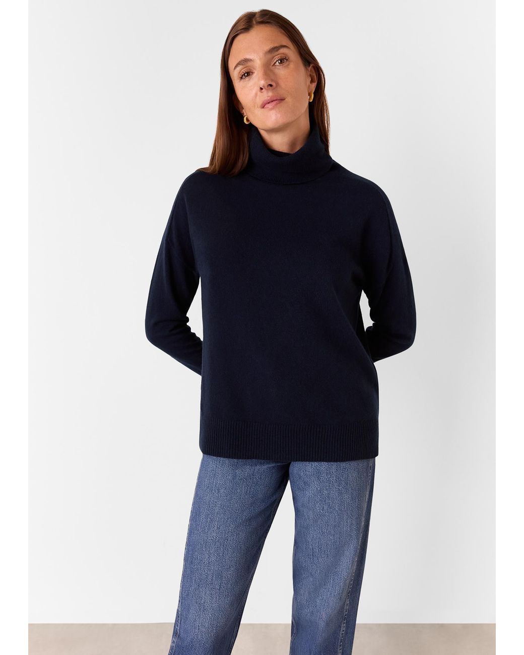 Whistles Blue Cashmere Roll Neck Jumper
