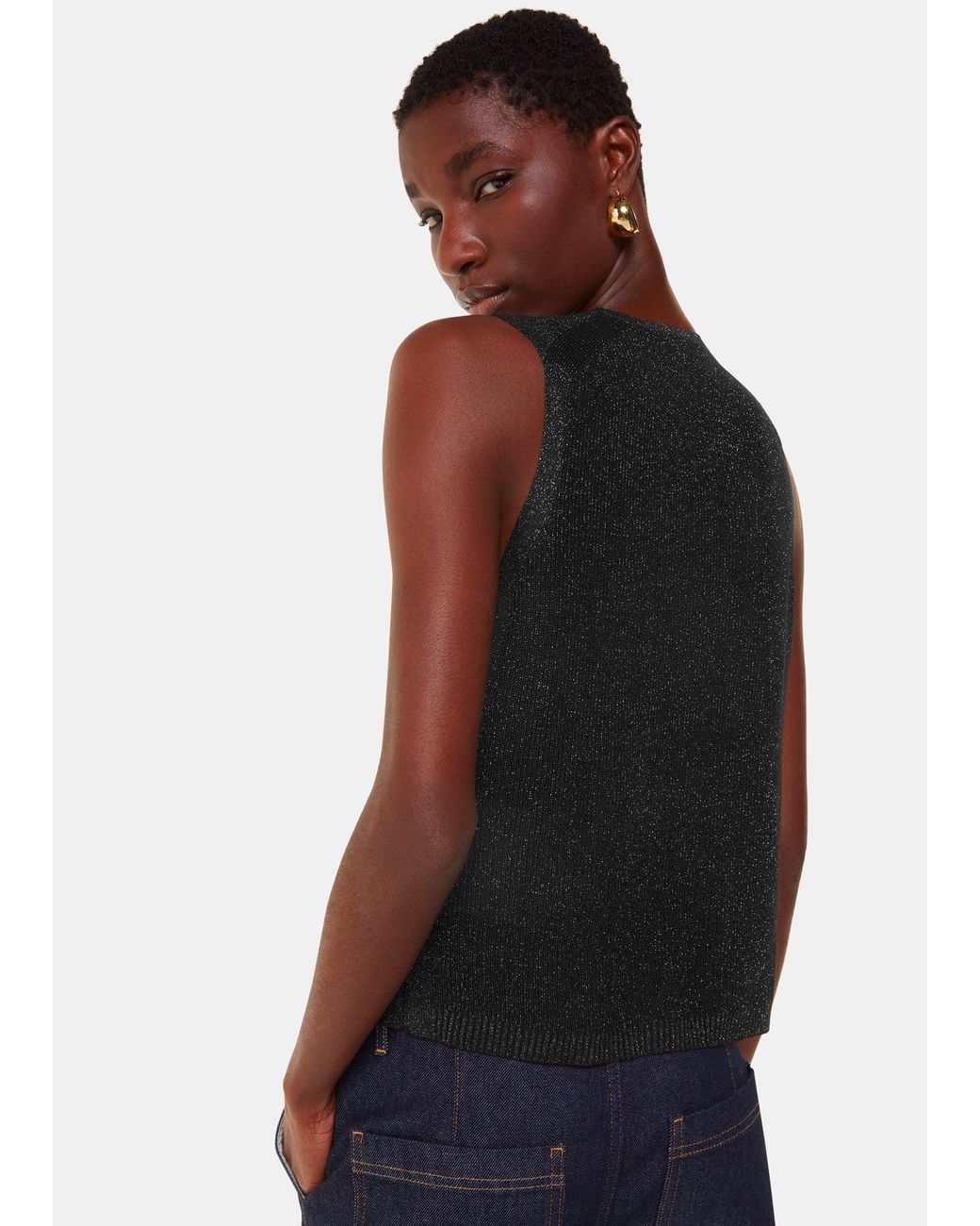 Whistles Black Sparkle Knit Tank
