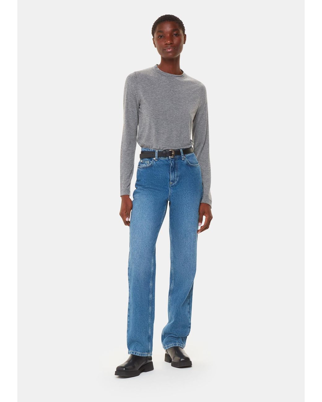 Whistles Blue Wool Blend Crew Neck Top
