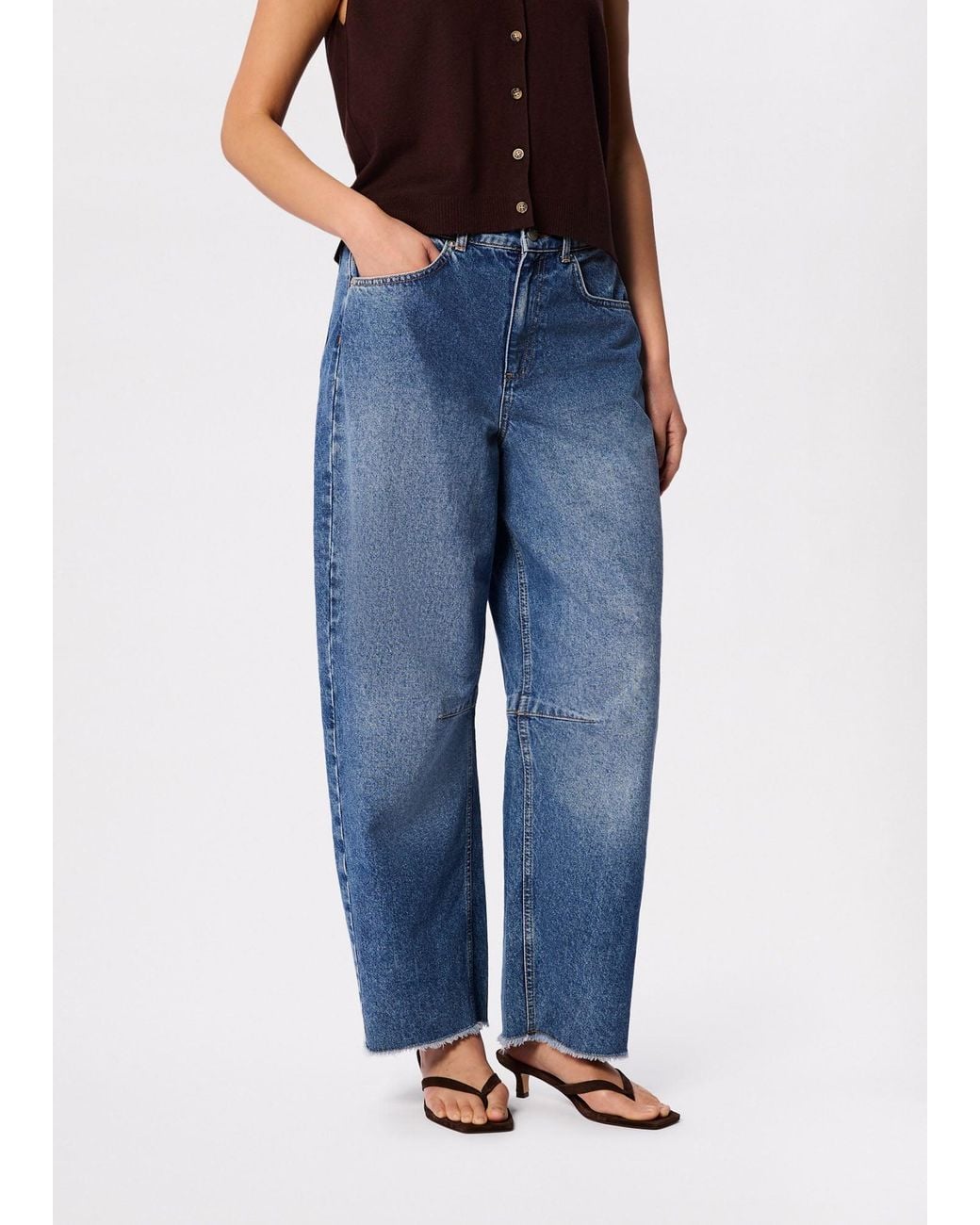 Whistles Blue Authentic Raw Hem Barrel Jean