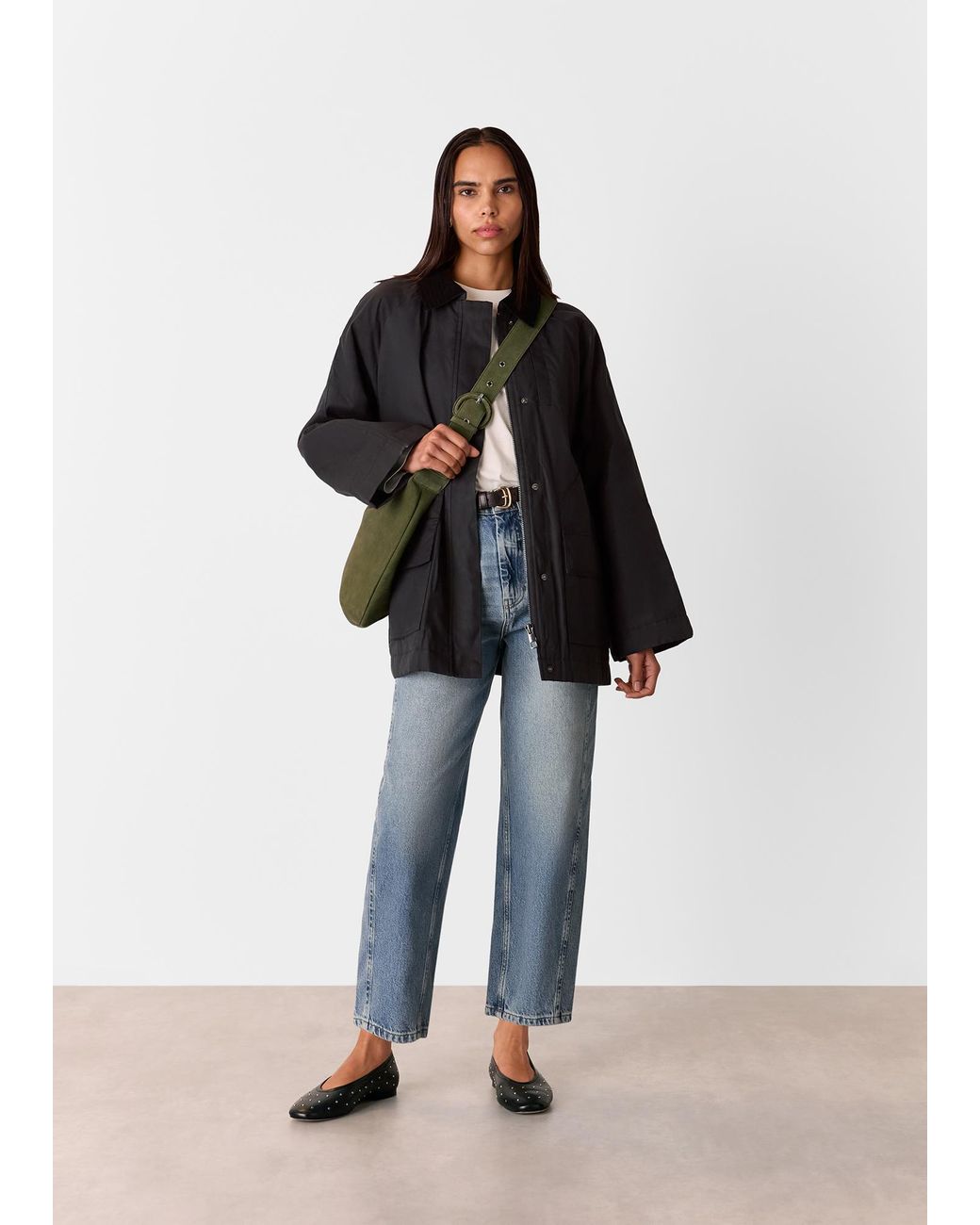 Whistles Black Fern Waxed Barn Jacket