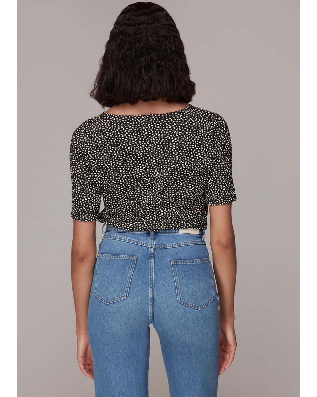 Whistles Black Ink Leopard V Neck Ruched Tee