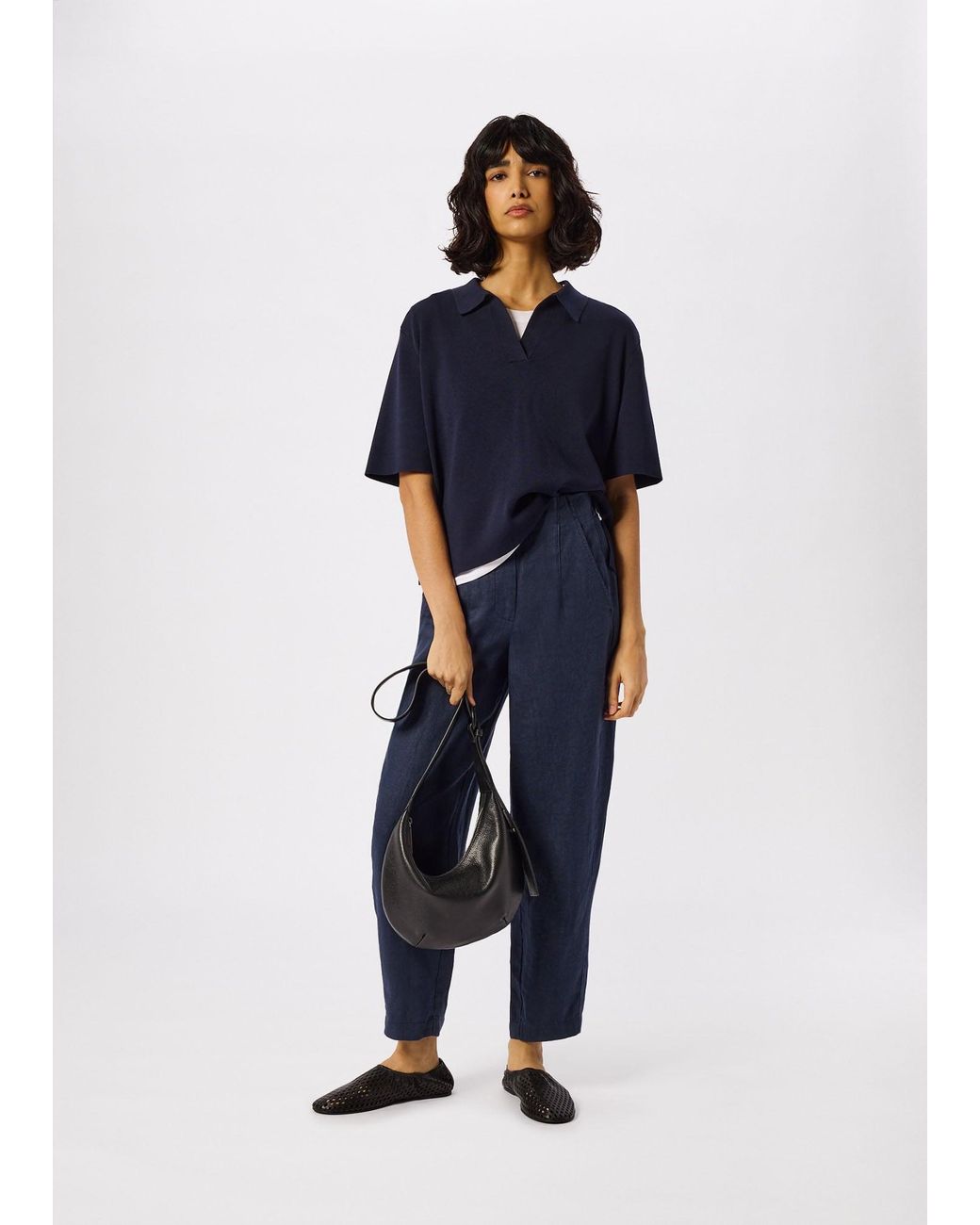 Whistles Blue Linen Barrel Leg Trouser
