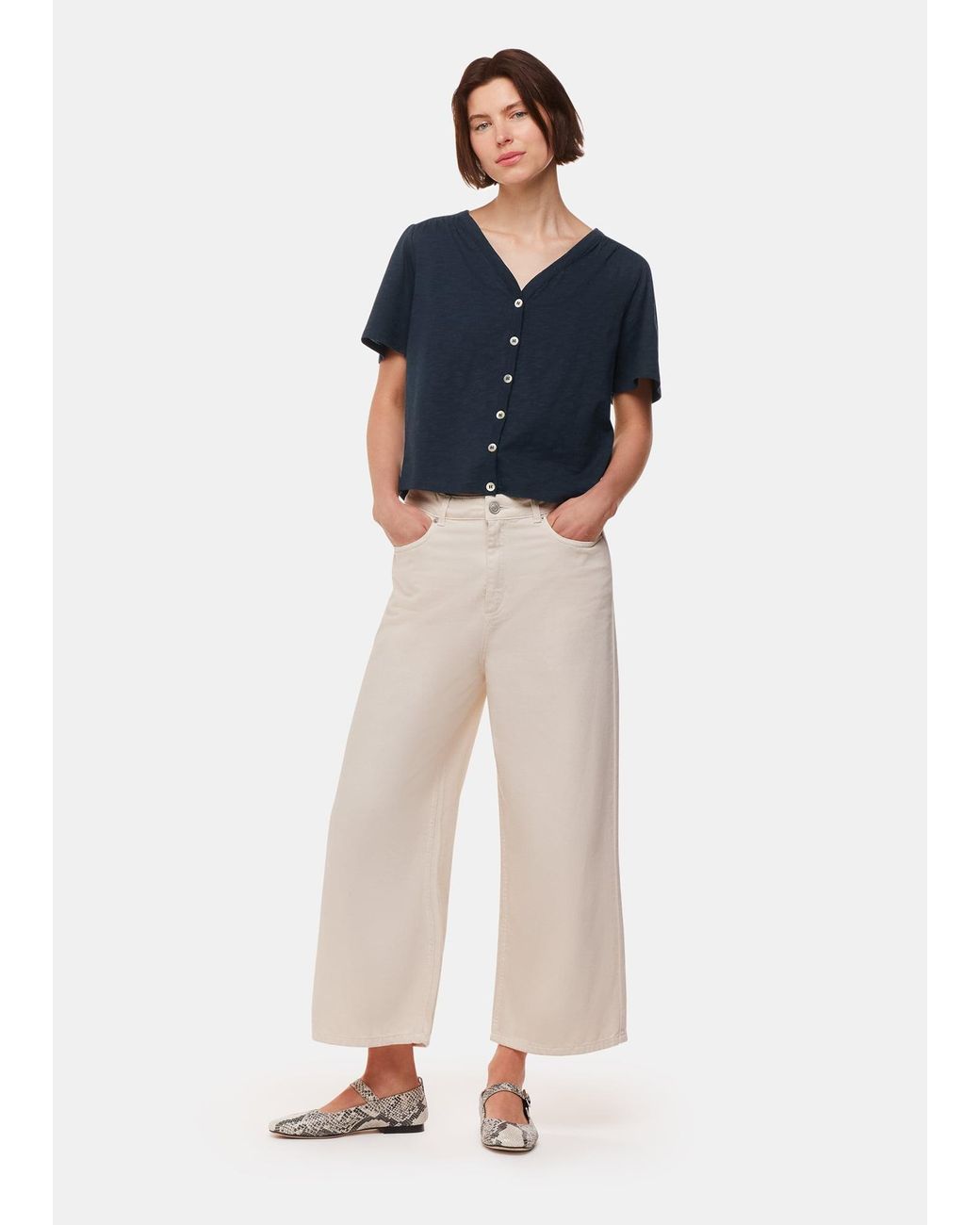 Whistles Blue Maeve V Neck Button Front Tee