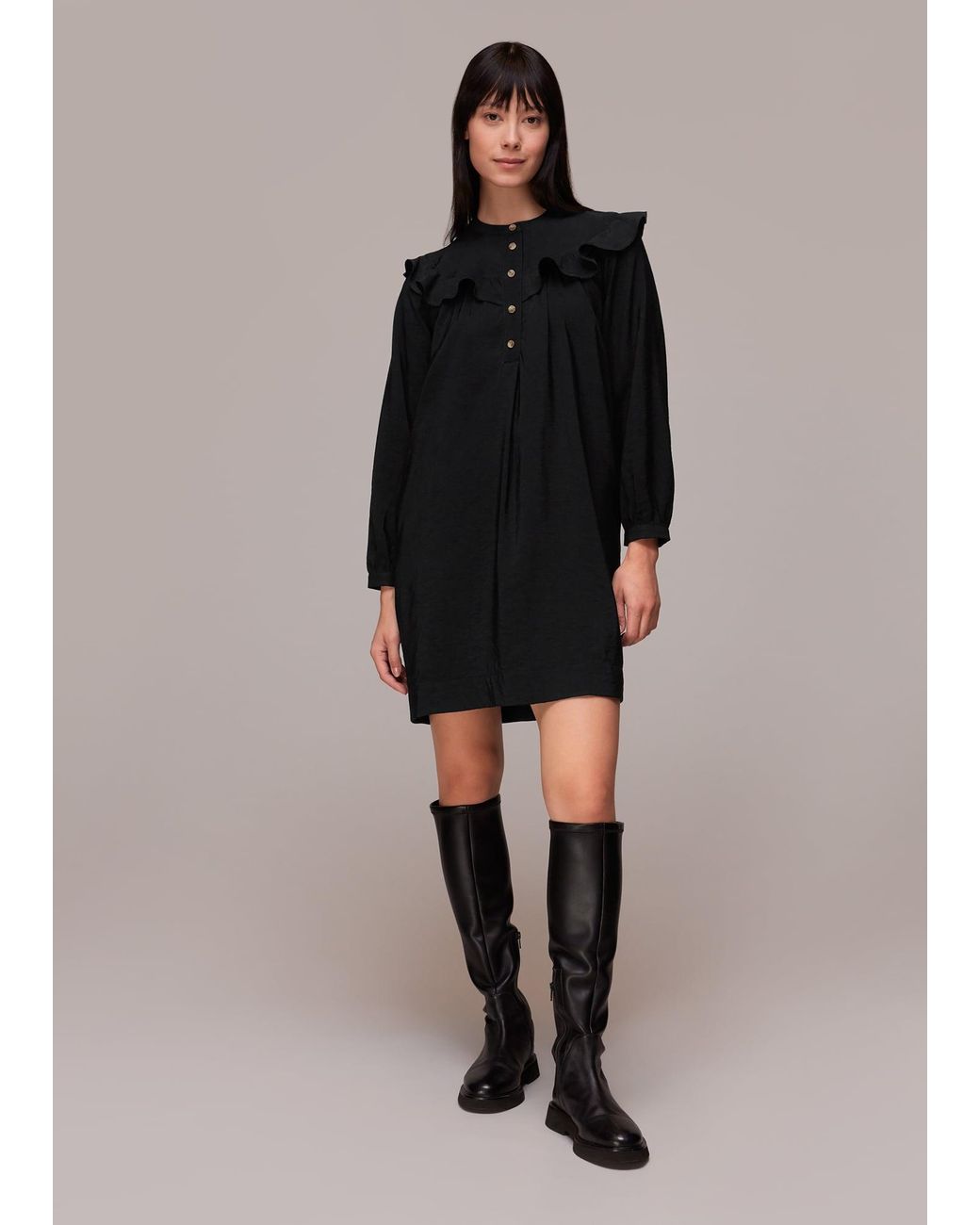 Whistles Black Dara Frill Detail Dress