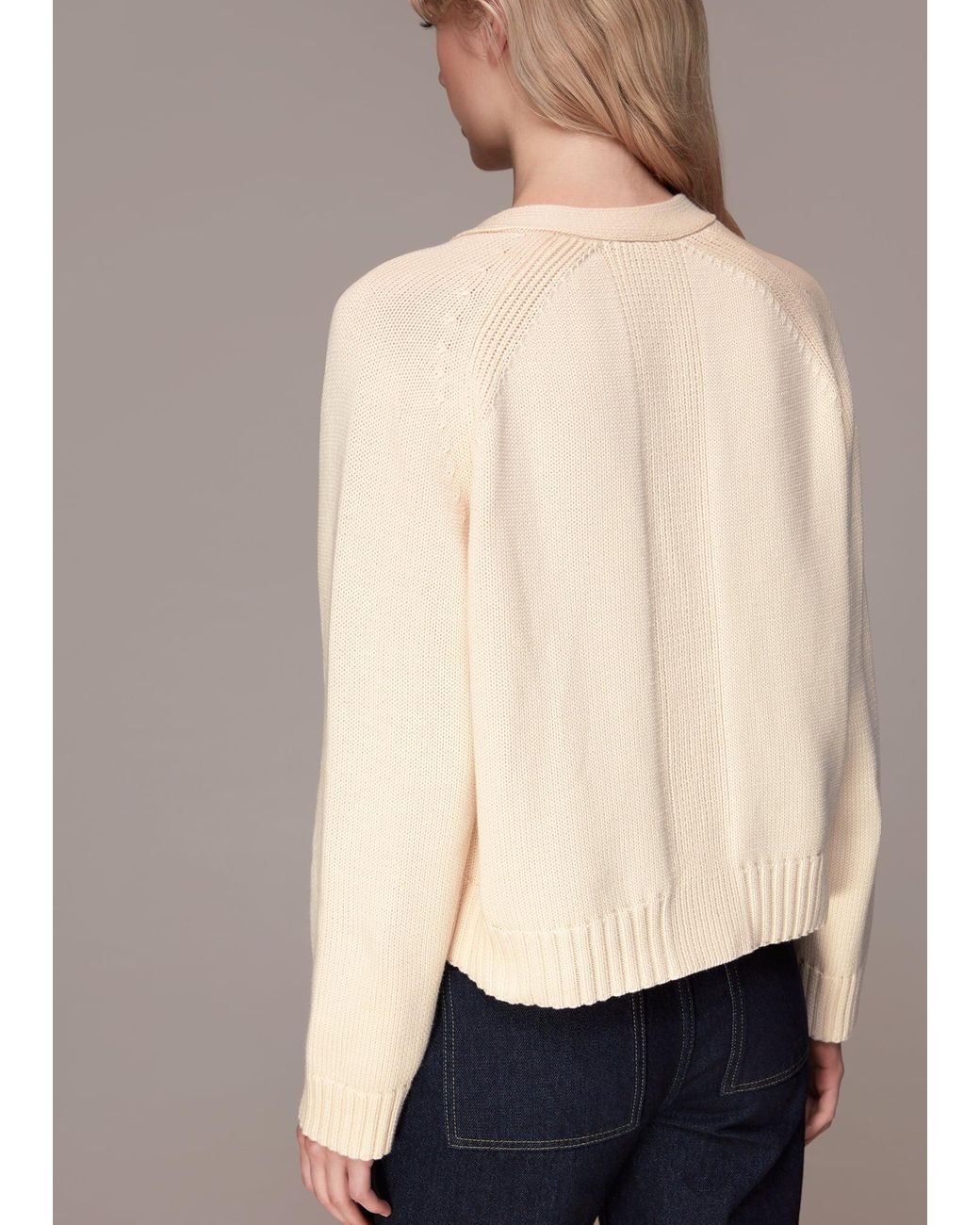 Whistles Natural Karine Rib Detail Cardigan