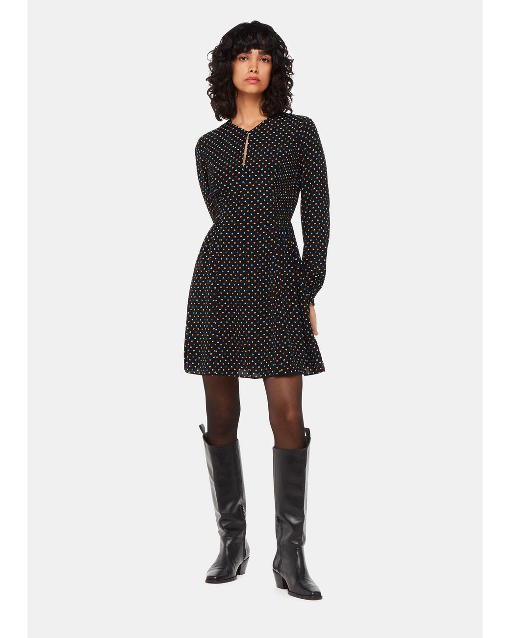 Whistles Black Scattered Hearts Flippy Dress