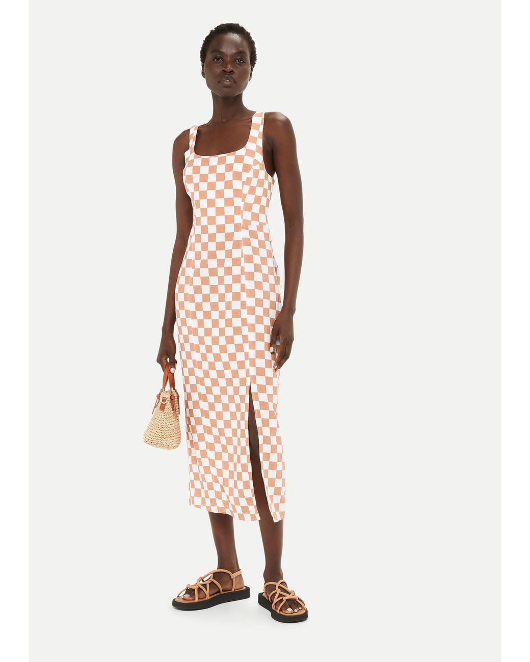 Whistles Natural Linen Blend Checkerboard Dress