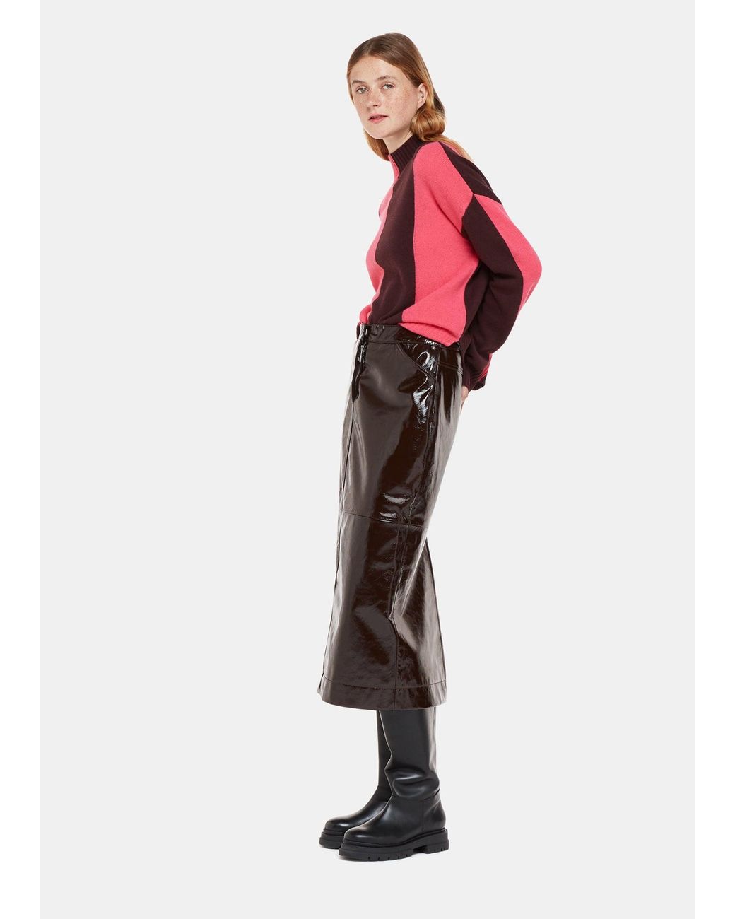 Whistles Red Vertical Stripe Funnel Neck