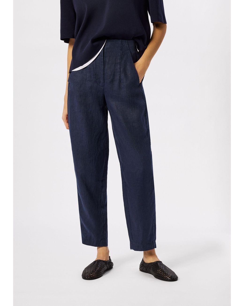 Whistles Blue Linen Barrel Leg Trouser