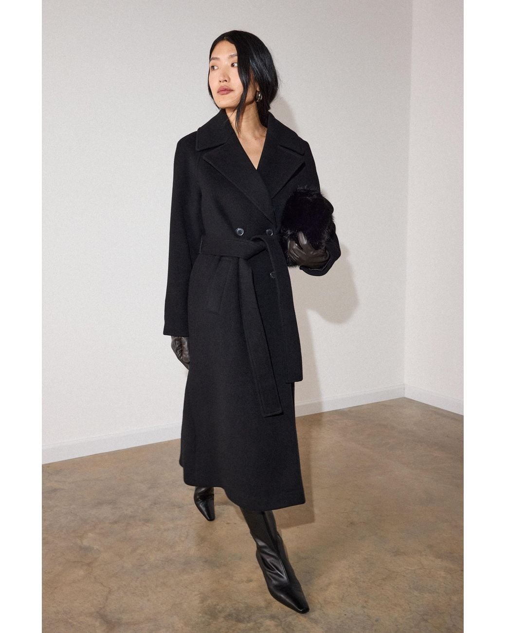 Whistles Blue Belted Wool Rich Trench Coat