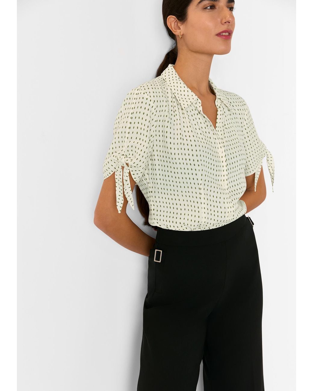 Whistles White Oval Spot Tie Sleeve Shirt