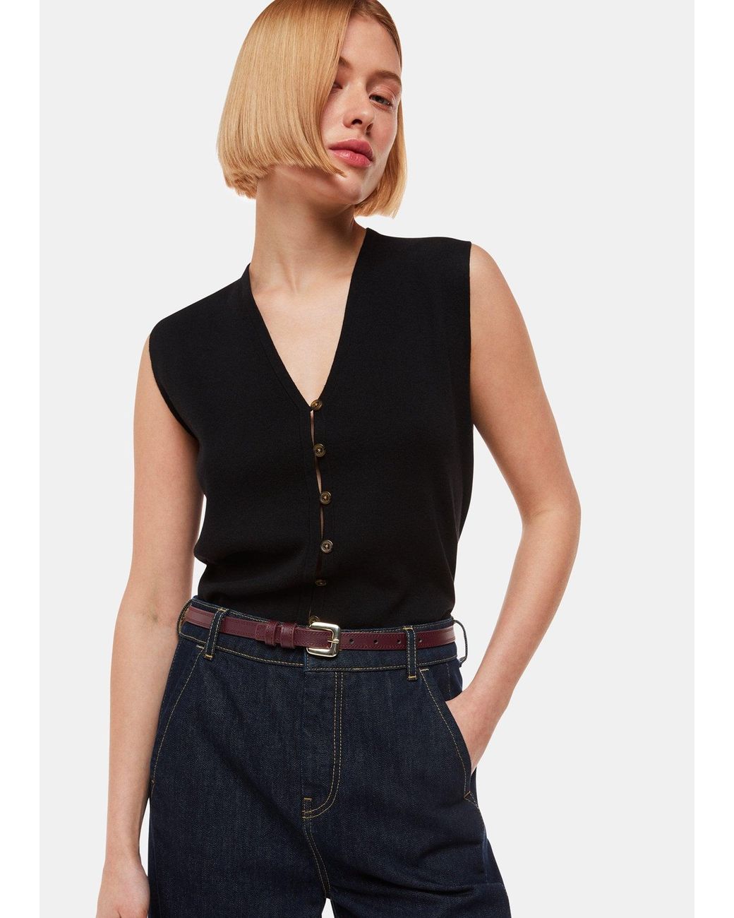 Whistles Black Square Buckle Belt