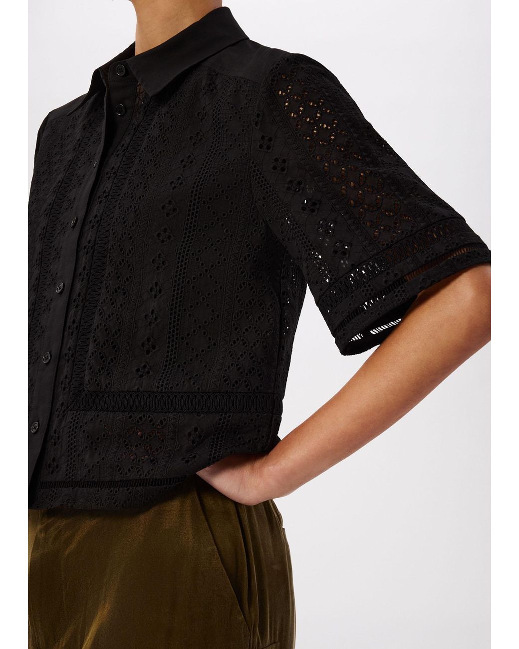 Whistles Black Broderie Cotton Shirt