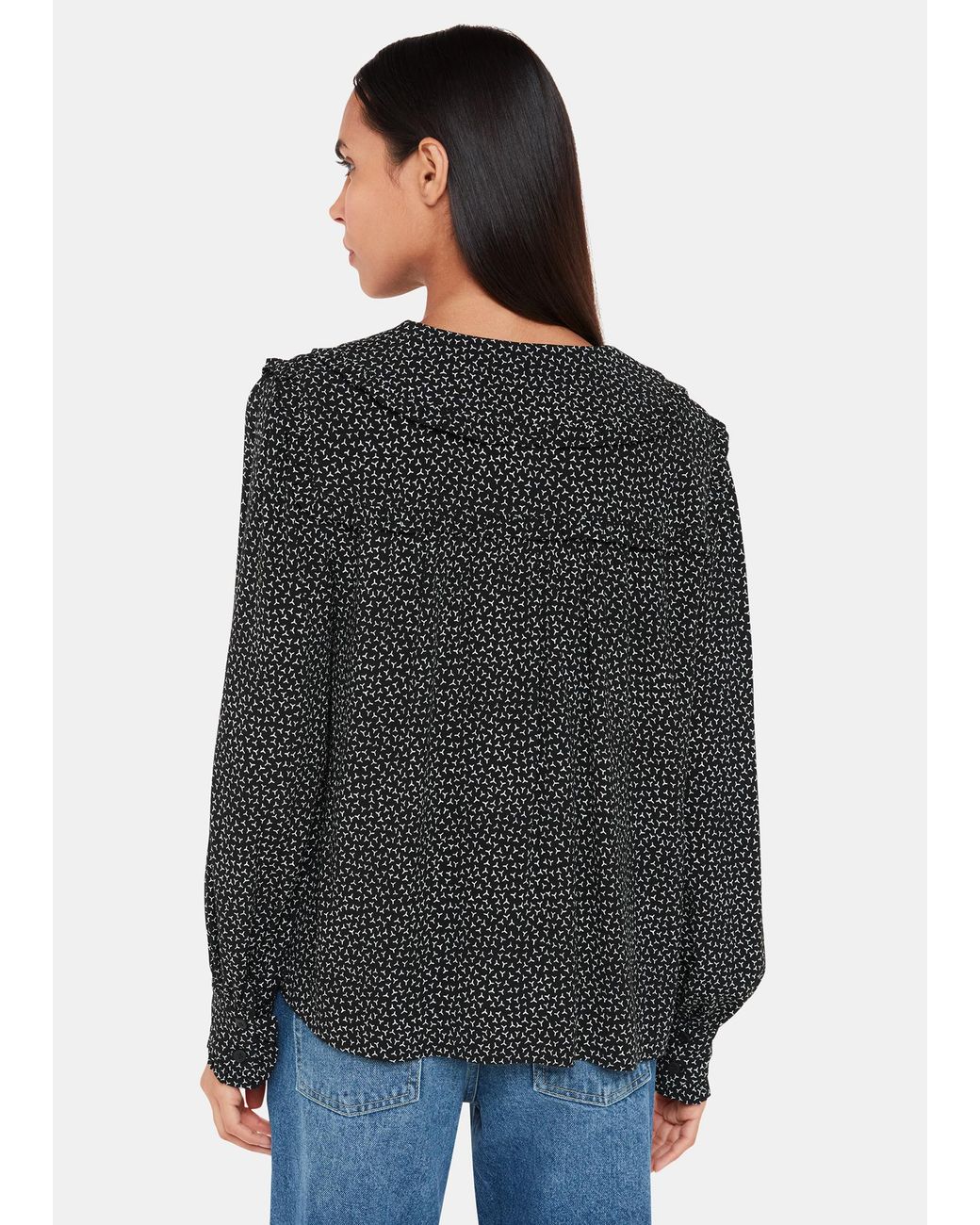 Whistles Black Scattered Y Saskia Collar Top