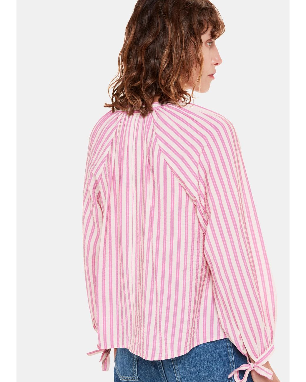 Whistles Pink Mia Stripe Tie Neck Blouse