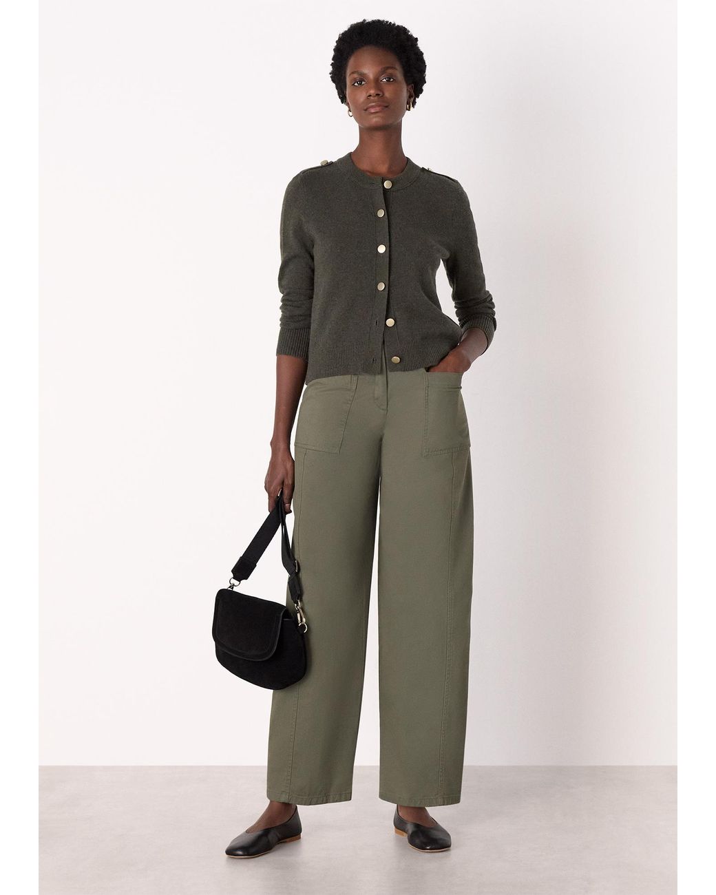 Whistles Brown Military Crew Neck Cardigan