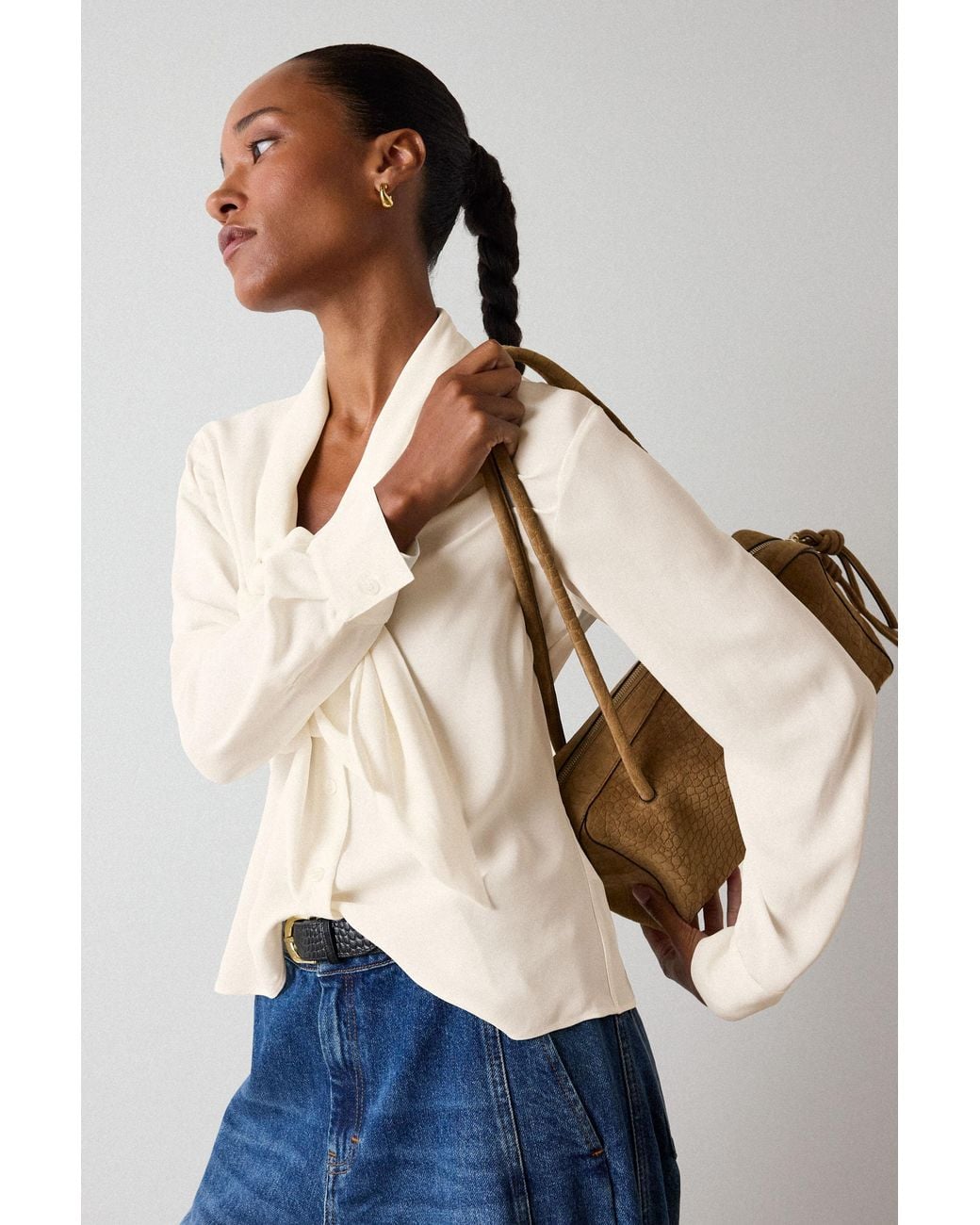 Whistles Blue Tie Viscose Crepe Blouse