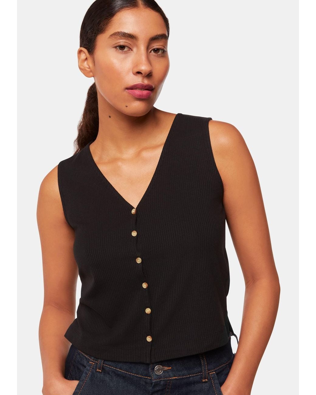 Whistles Black Button Front Rib Tank