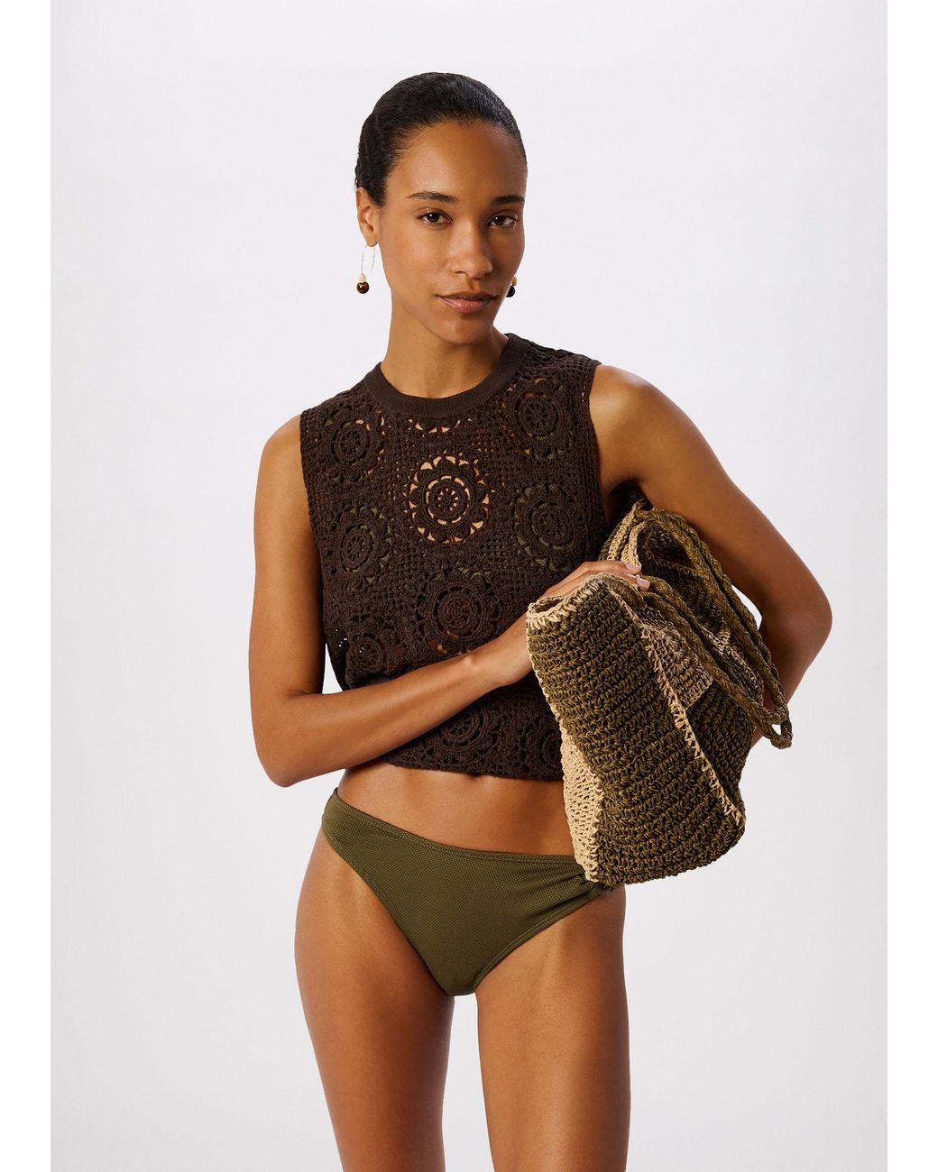 Whistles Brown Ring Detail Bikini Bottom
