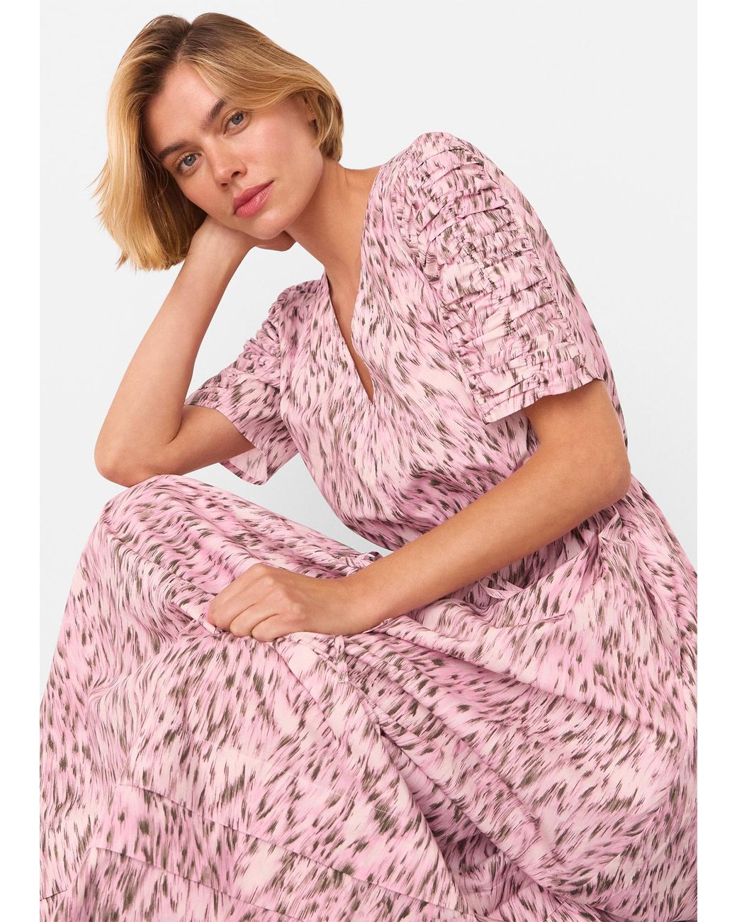 Whistles Pink Leopard Cotton Midi Dress