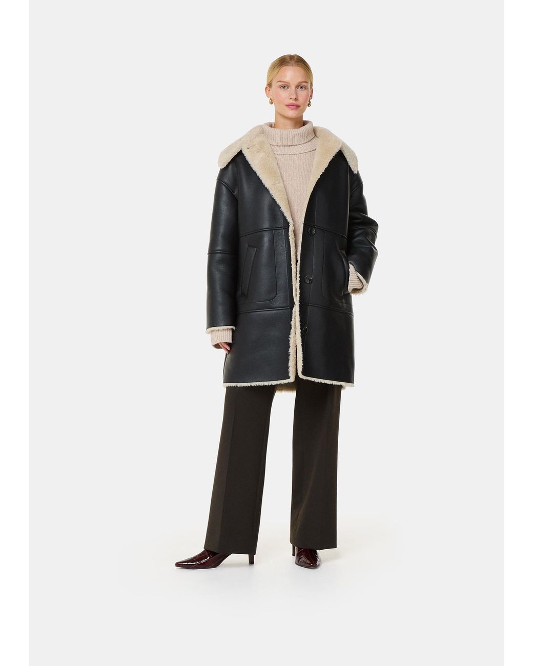 Whistles Black Luella Faux Fur Coat