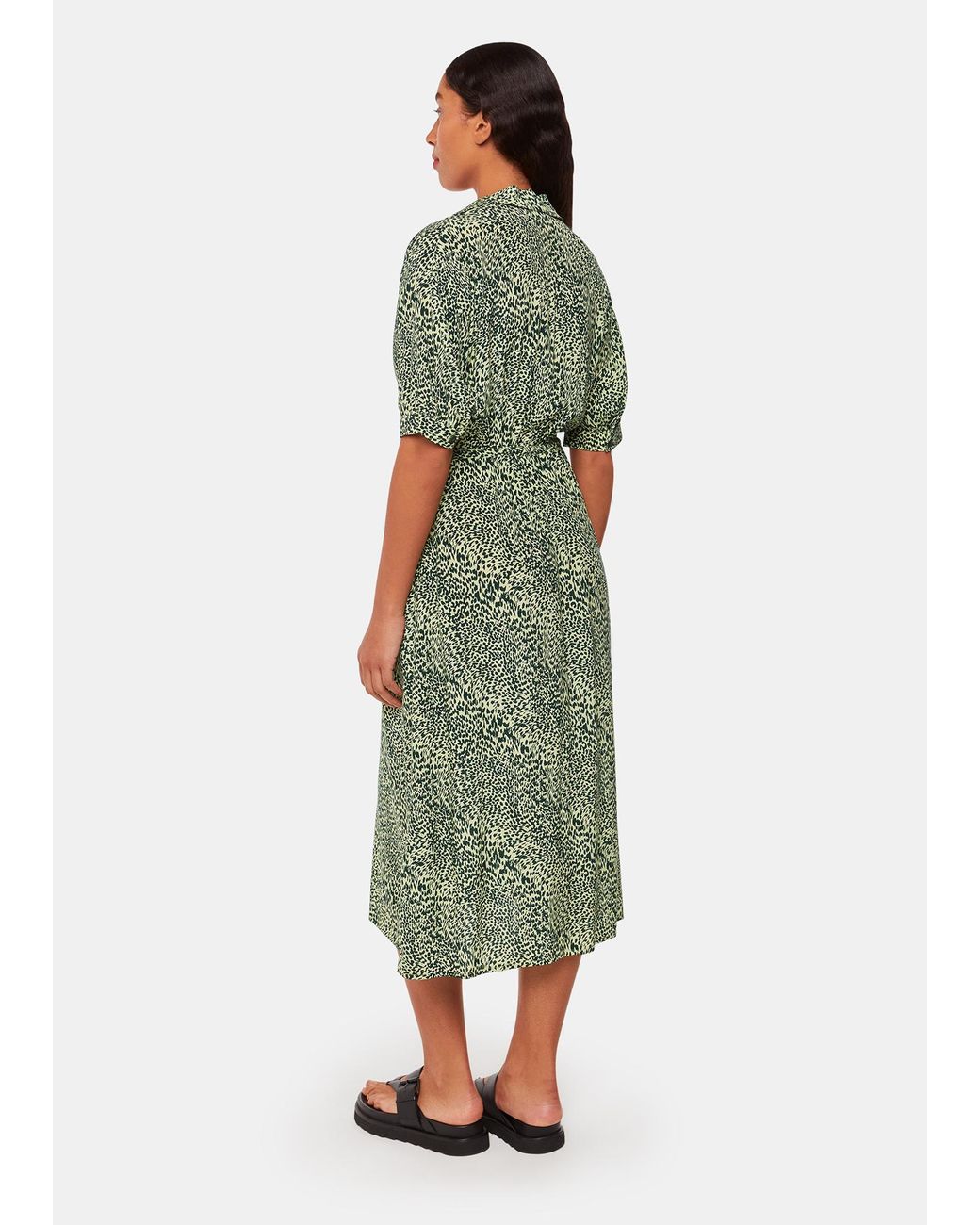 Whistles Green Diagonal Leopard Print Dress