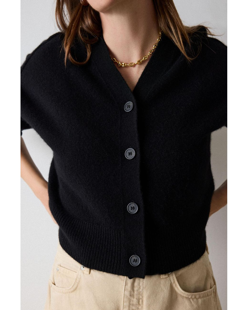 Whistles Black Cashmere Button Cardigan